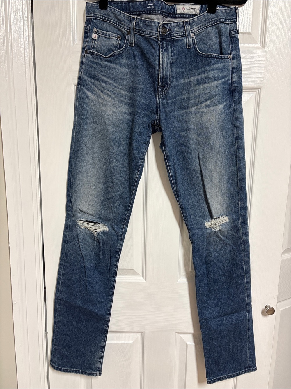AG ED  Adriano Goldschmeid Blue Distressed Men's Modern Slim Fit Jean Jeans